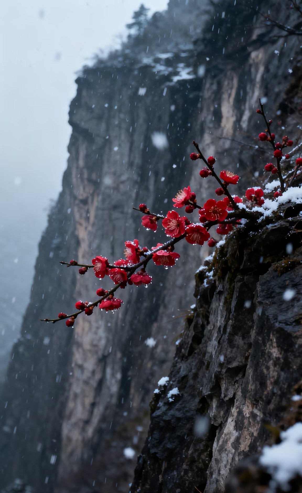 寒梅欲放迎初雪