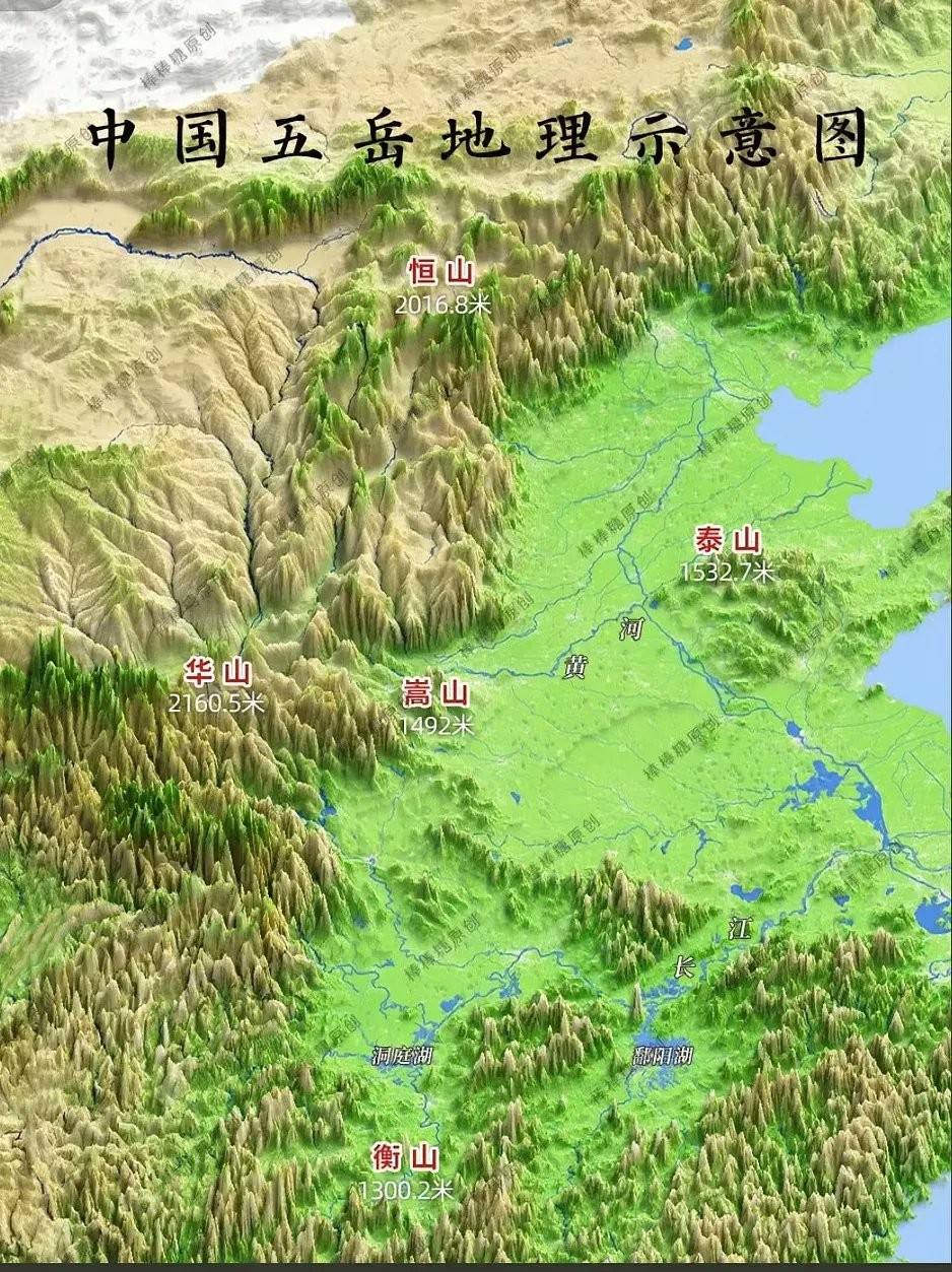 中国五岳地理位置示意图